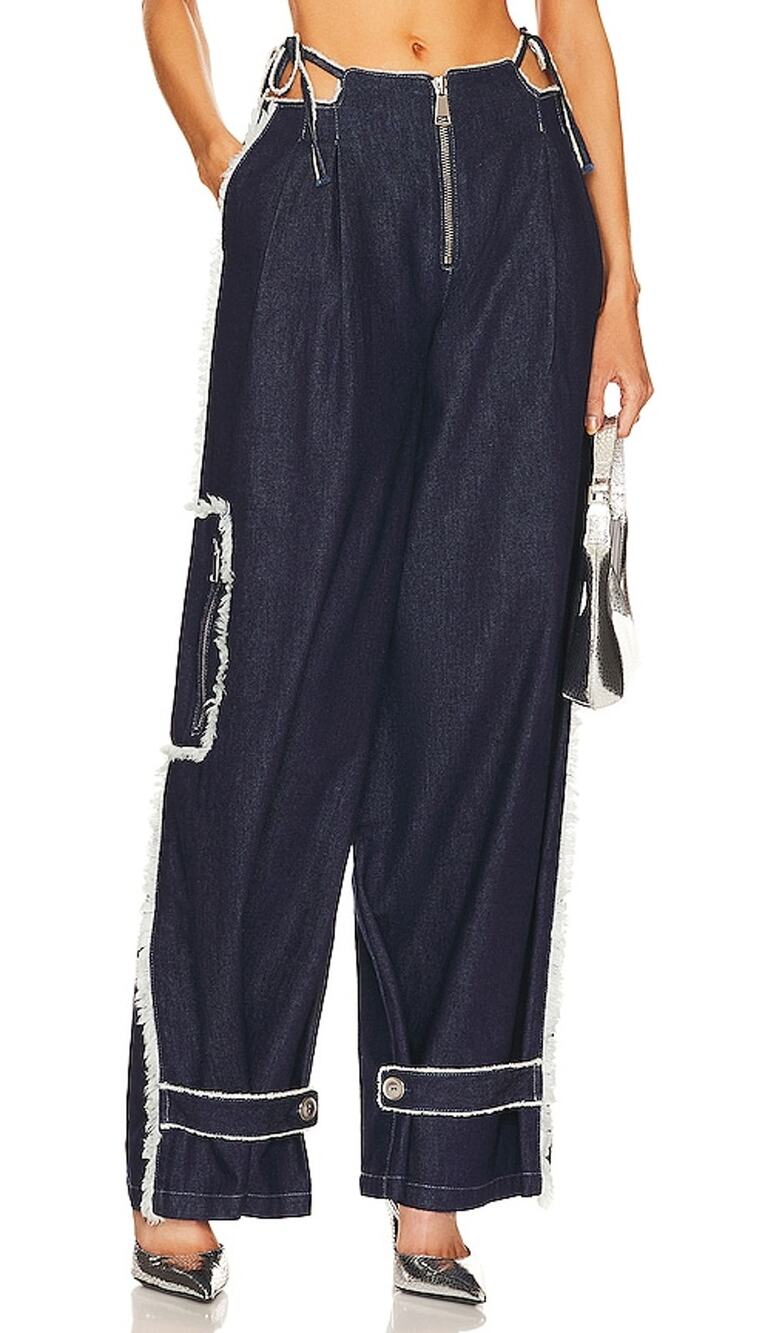 Ceren Ocak Contemporary Navy Blue Cutout Pleated Pants Size M